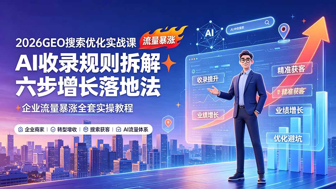2026GEO搜索优化实战课：AI收录规则拆解｜六步增长落地法｜企业流量暴涨全套实操教程-老吴出海笔记