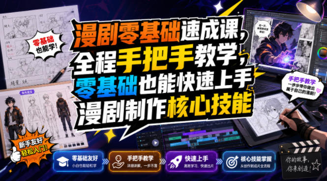 漫剧零基础速成课，全程手把手教学，零基础也能快速上手漫剧制作核心技能-老吴出海笔记