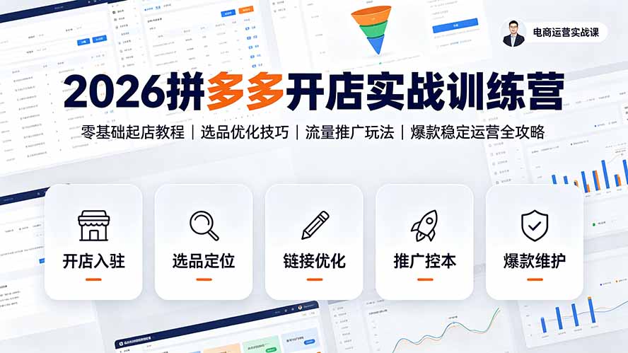 2026拼多多开店实战训练营:零基础起店教程|选品优化技巧|流量推广玩法|爆款稳定运营全攻略-老吴出海笔记