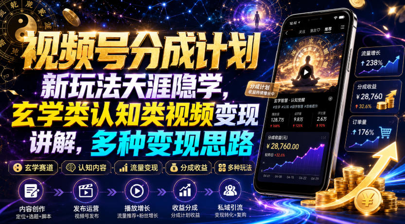 视频号分成计划新玩法天涯隐学，玄学类认知类视频变现讲解，多种变现思路-老吴出海笔记