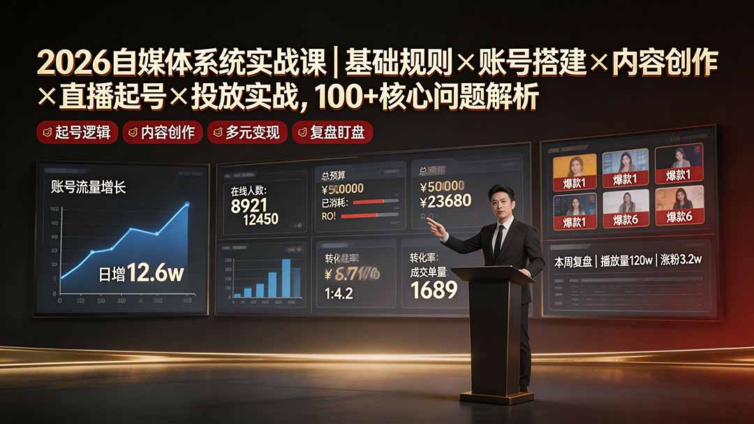 2026自媒体系统实战课｜基础规则×账号搭建×内容创作×直播起号×投放实战，100+核心问题解析-老吴出海笔记