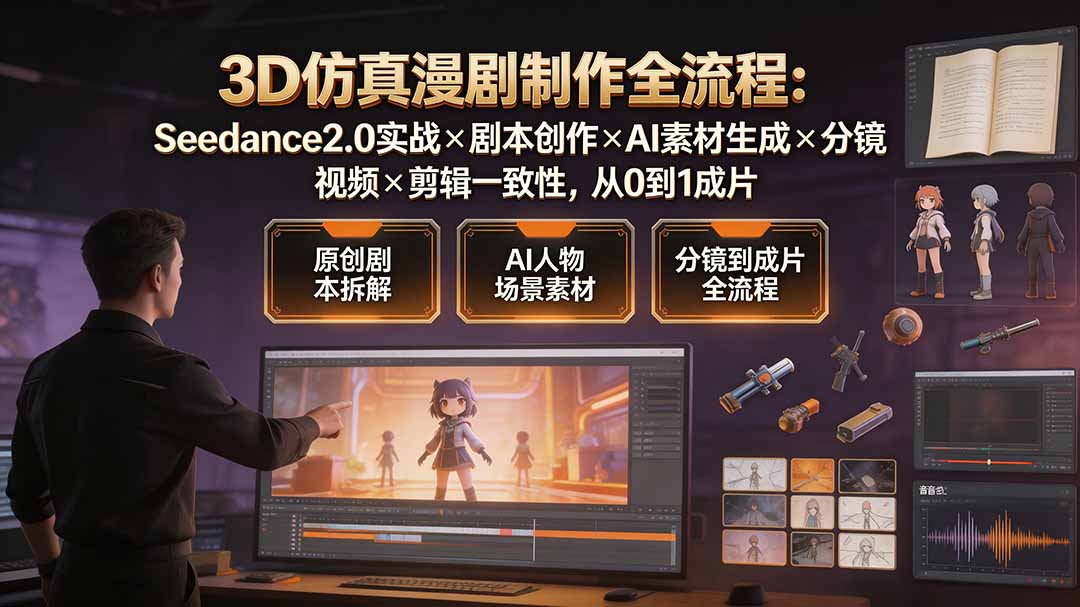 3D仿真漫剧制作全流程:Seedance2.0实战×剧本创作×AI素材生成×分镜视频×剪辑一致性,从0到1成片-老吴出海笔记