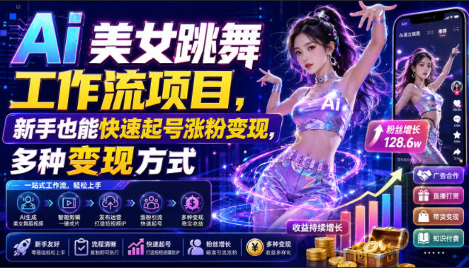 Ai美女跳舞工作流项目，新手也能快速起号涨粉变现，多种变现方式-老吴出海笔记