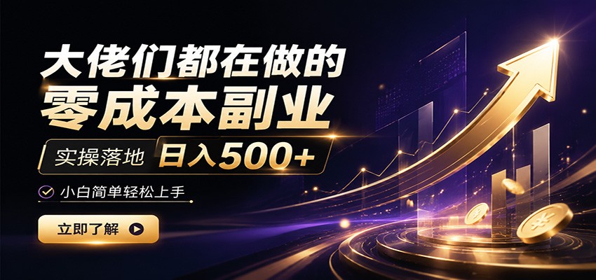 大佬们都在做的零成本副业，实操落地日入500+，小白一秒上手-老吴出海笔记