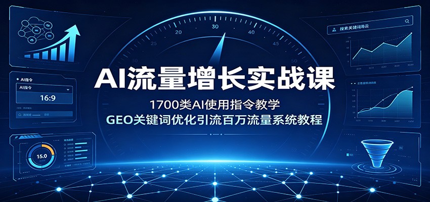AI流量增长实战课:1700类AI使用指令教学,GEO关键词优化引流百万流量系统教程-老吴出海笔记