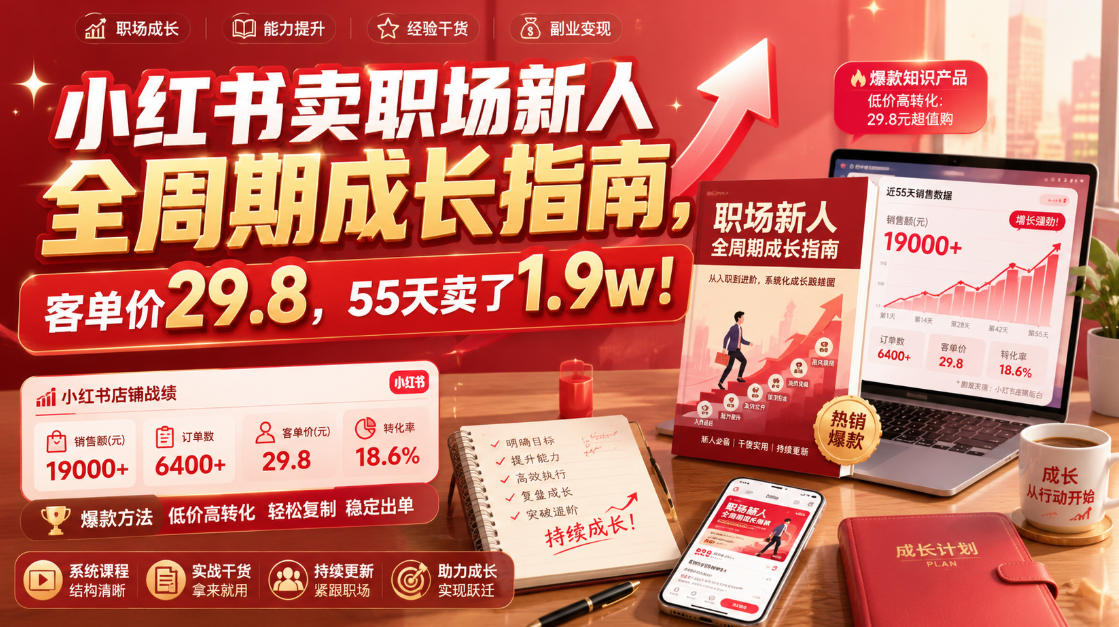 小红书卖职场新人全周期成长指南，客单价29.8，55天卖了1.9w！-老吴出海笔记