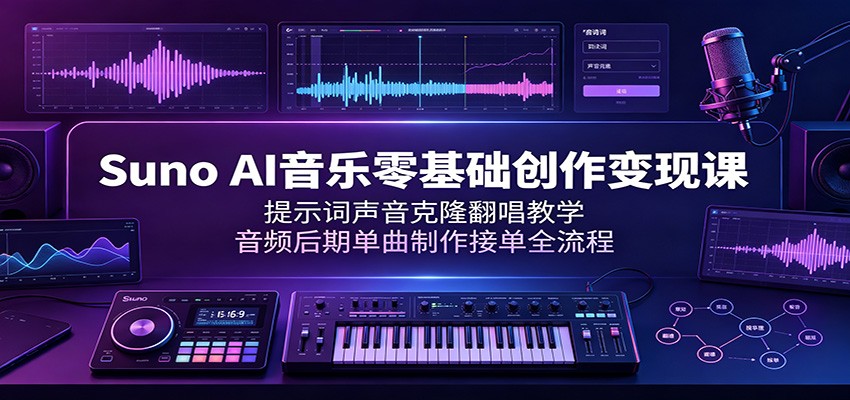 Suno AI音乐零基础创作变现课:提示词声音克隆翻唱教学,音频后期单曲制作接单全流程-老吴出海笔记