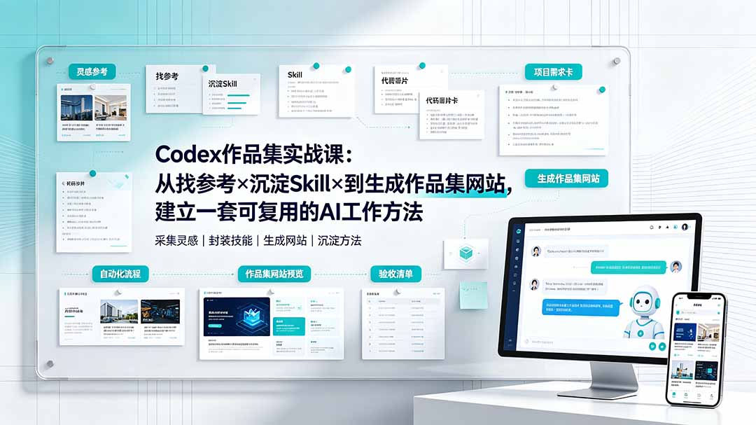 Codex作品集实战课：从找参考×沉淀Skill×到生成作品集网站，建立一套可复用的AI工作方法-老吴出海笔记