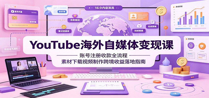 YouTube海外自媒体变现课:账号注册收款全流程,素材下载视频制作跨境收益落地指南-老吴出海笔记