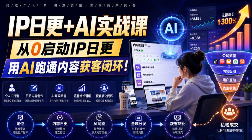 IP日更+AI实战课，从0启动IP日更，IP置顶视频制作+100条选题库搭建+10条日更规划，用AI跑通内容获客闭环!-老吴出海笔记