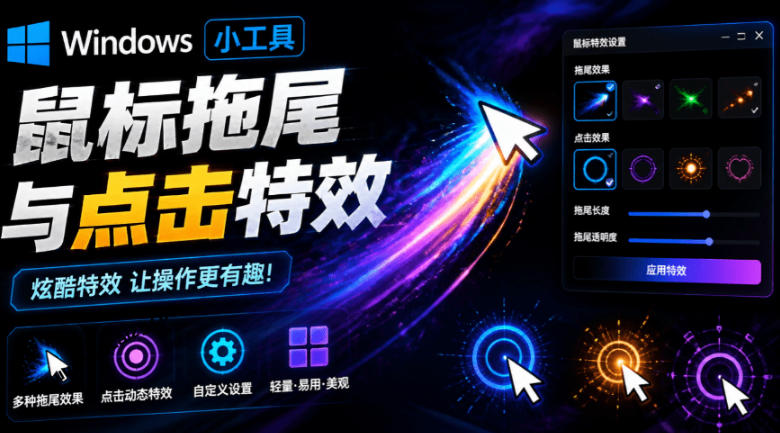 Windows特效小工具!一键给你的鼠标添加拖尾与点击动态特效,吾爱出品,免费使用Mouse Trail-老吴出海笔记
