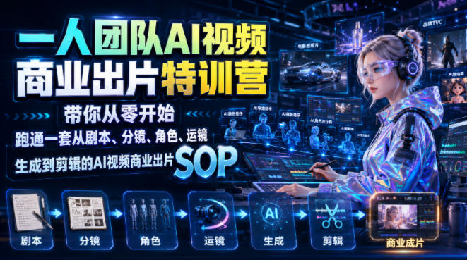 一人团队AI视频商业出片实战课:带你从零开始跑通一套从剧本、分镜、角色、运镜、生成到剪辑的AI视频商业出片SOP-老吴出海笔记