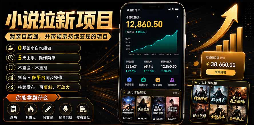 抖音及多平台小说拉新项目：我亲自跑通并持续带徒弟实操｜0基础小白5天上手快速变现-老吴出海笔记