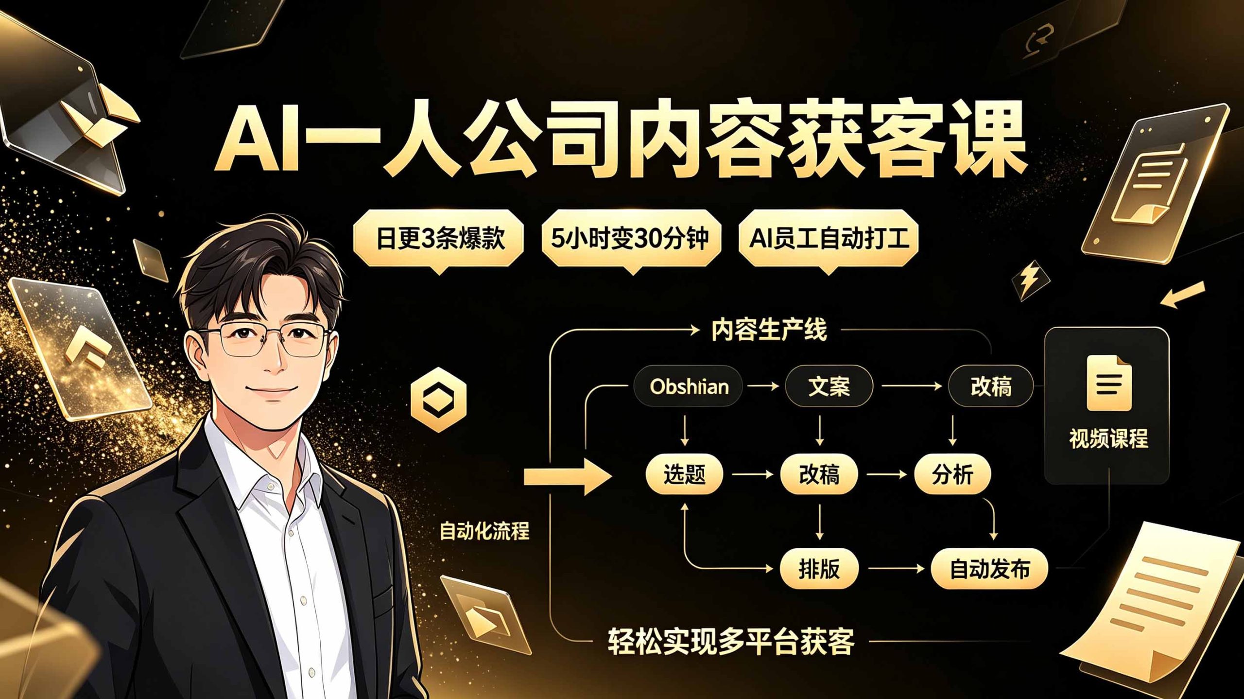 AI一人公司内容获客课:日更3条爆款×5小时变30分钟×AI员工自动打工,轻松实现多平台获客-老吴出海笔记