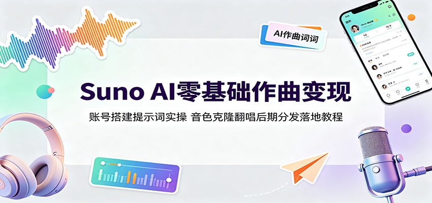 Suno AI零基础作曲变现：账号搭建提示词实操，音色克隆翻唱后期分发落地教程-老吴出海笔记