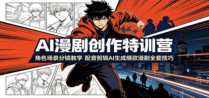 AI漫剧创作特训营:角色场景分镜教学,配音剪辑AI生成爆款漫剧全套技巧-老吴出海笔记