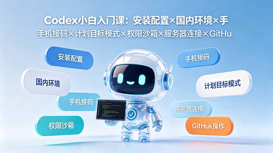 Codex小白入门课：安装配置×国内环境×手机接码×计划目标模式×权限沙箱×服务器连接×GitHub操作-老吴出海笔记