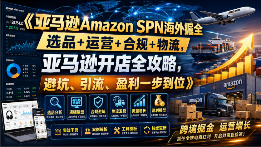 亚马逊Amazon SPN海外掘全,选品+运营+合规+物流,亚马逊开店全攻略,避坑、引流、盈利一步到位-老吴出海笔记