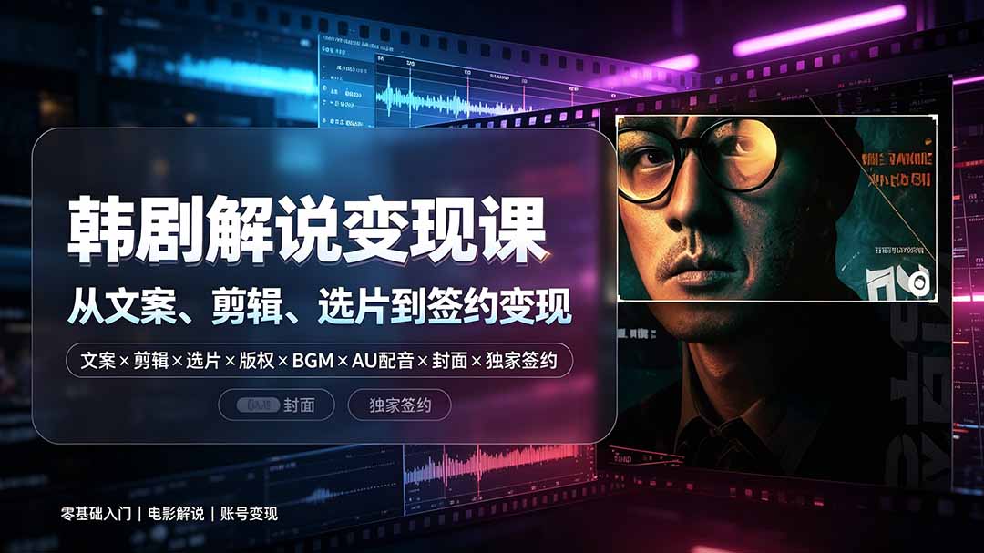 抖音270W粉丝博主亲授韩剧解说课:文案×剪辑×选片×版权×BGM×AU配音×封面×独家签约,零基础到变现-老吴出海笔记