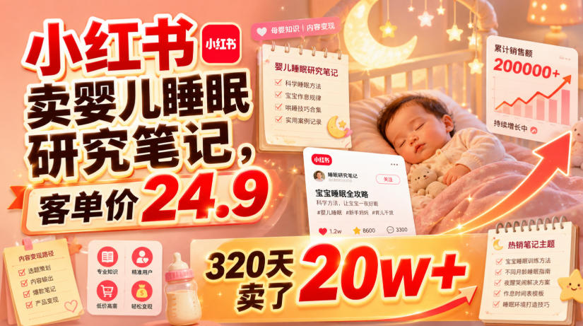 小红书卖婴儿睡眠研究笔记,客单价24.9,320天卖了20w+-老吴出海笔记