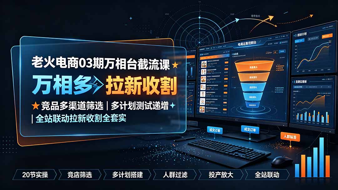 老火电商03期万相台截流课:竞品多渠道筛选|多计划测试递增|全站联动拉新收割全套实操教学-老吴出海笔记