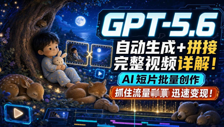 GPT-5.6自动生成+拼接完整视频详解,AI短片批量创作,抓住流量迅速变现!-老吴出海笔记