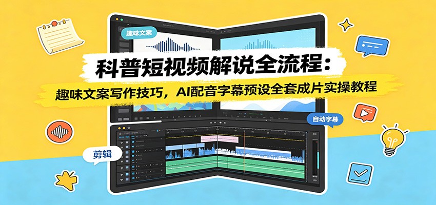 科普短视频解说全流程：趣味文案写作技巧，AI配音字幕预设全套成片实操教程-老吴出海笔记