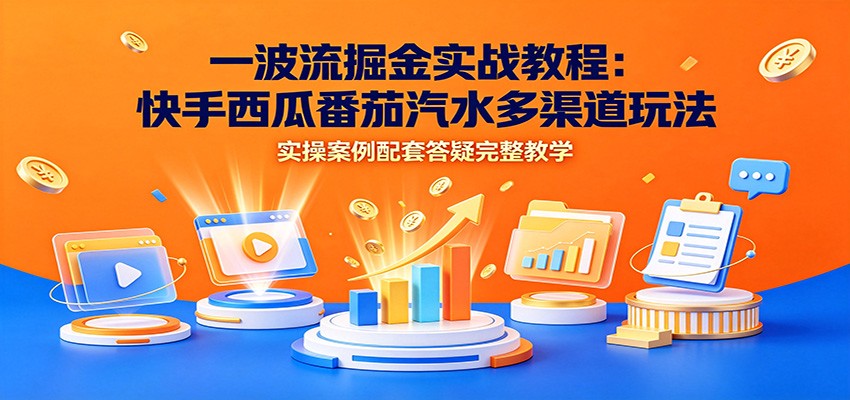 一波流掘金实战教程:快手西瓜番茄汽水多渠道玩法,实操案例配套答疑完整教学-老吴出海笔记