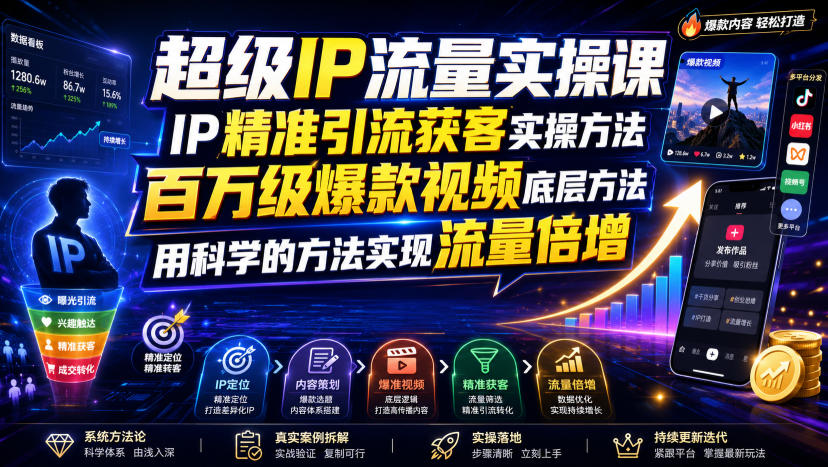 超级IP流量实操课,IP精准引流获客实操方法,百万级爆款视频底层方法,用科学的方法实现流量倍增-老吴出海笔记