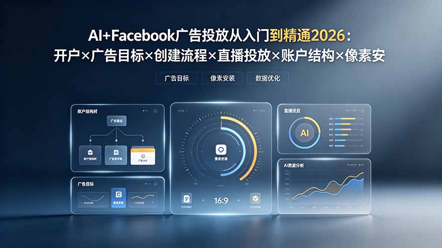 AI+Facebook广告投放从入门到精通2026:开户×广告目标×创建流程×直播投放×账户结构×像素安装×AI赋能-老吴出海笔记