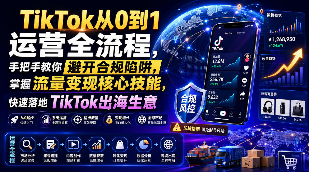 TikTok从0到1运营全流程，手把手教你避开合规陷阱，掌握流量变现核心技能，快速落地TikTok出海生意(更新7月)-老吴出海笔记