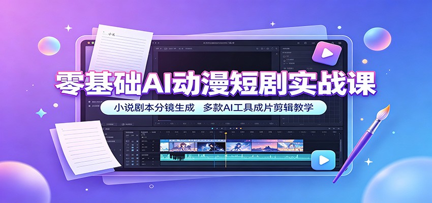 零基础AI动漫短剧实战课:小说剧本分镜生成,多款AI工具成片剪辑教学-老吴出海笔记