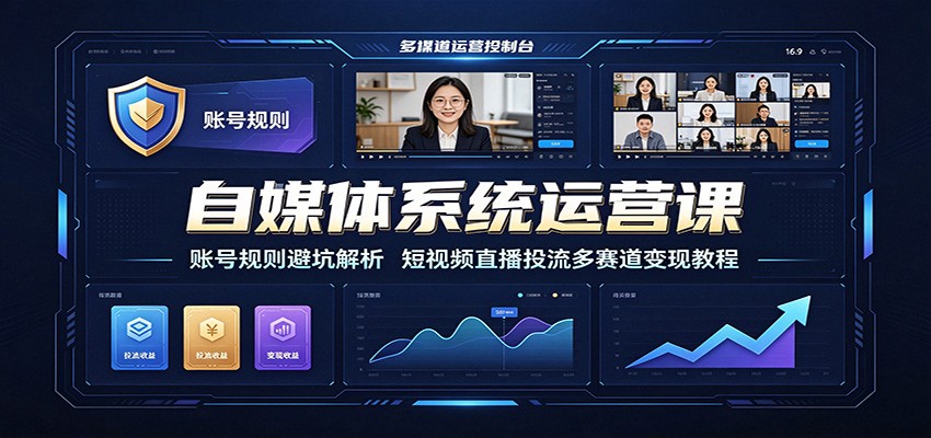 自媒体系统运营课:账号规则避坑解析,短视频直播投流多赛道变现教程-老吴出海笔记