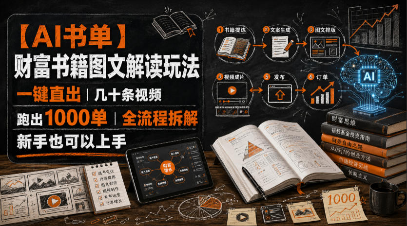 【AI书单】财富书籍图文解读玩法，一键直出，几十条视频，跑出1000单，全流程拆解，新手也可以上手-老吴出海笔记