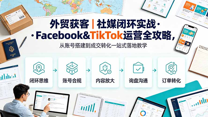 外贸获客｜社媒闭环实战·Facebook&TikTok运营全攻略，从账号搭建到成交转化一站式落地教学-老吴出海笔记