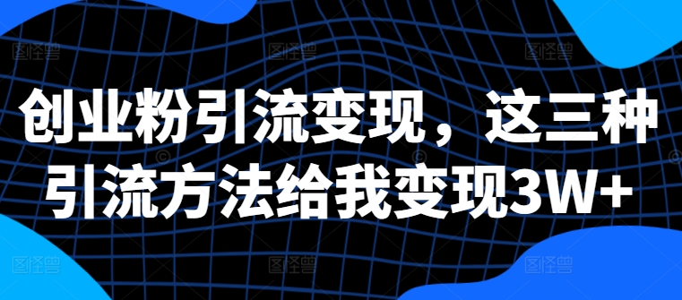 创业粉引流变现,这三种引流方法给我变现3W+【揭秘】-老吴出海笔记