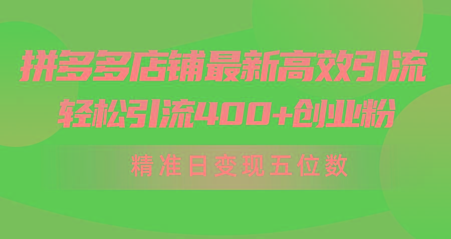 (10041期)拼多多店铺最新高效引流术,轻松引流400+创业粉,精准日变现五位数!-老吴出海笔记
