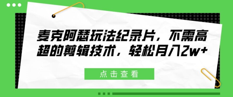 麦克阿瑟玩法纪录片,不需高超的剪辑技术,轻松月入2w+【揭秘】-老吴出海笔记