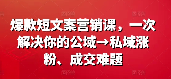 爆款短文案营销课,一次解决你的公域→私域涨粉、成交难题-老吴出海笔记