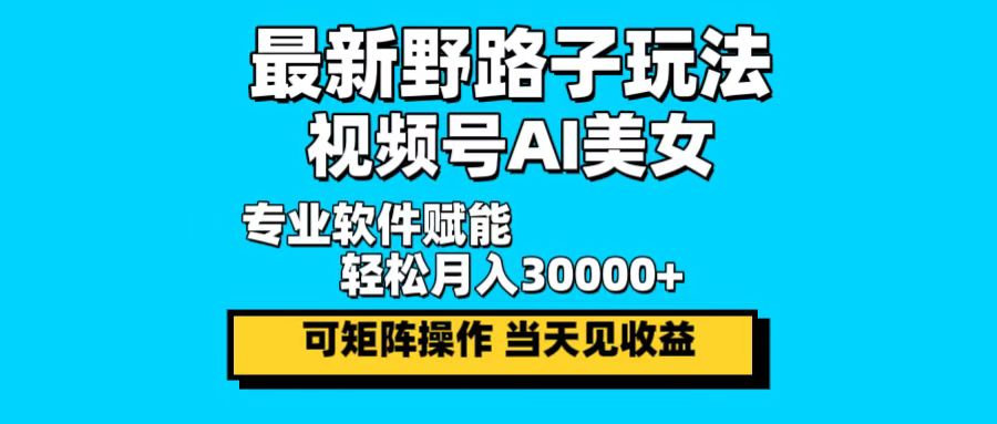 最新野路子玩法,视频号AI美女,当天见收益,轻松月入30000+-老吴出海笔记